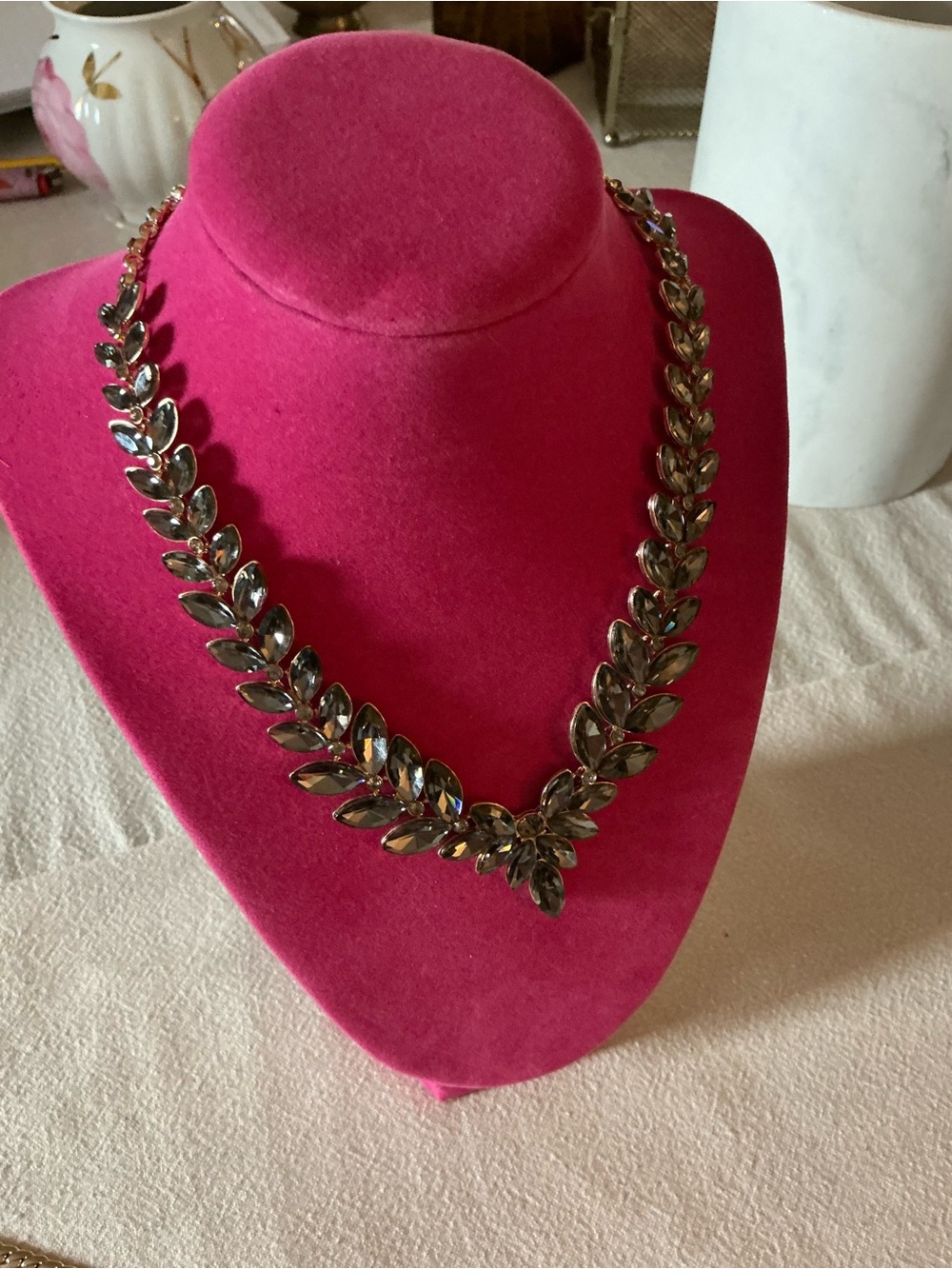 Crystal Leaf Statement Necklace - Smoke Gray